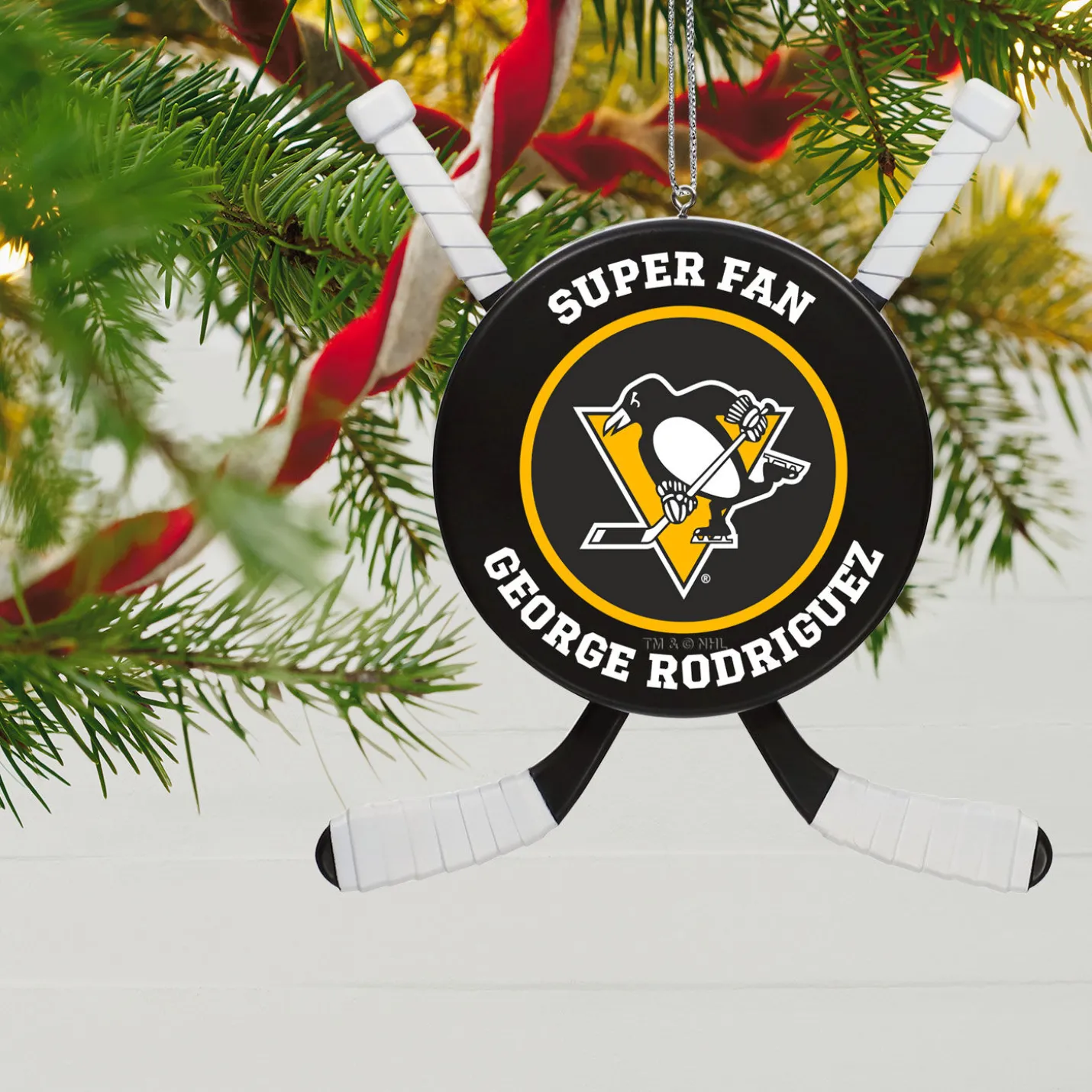 NHL Pittsburgh Penguins® Hockey Personalized Ornament, Custom Text