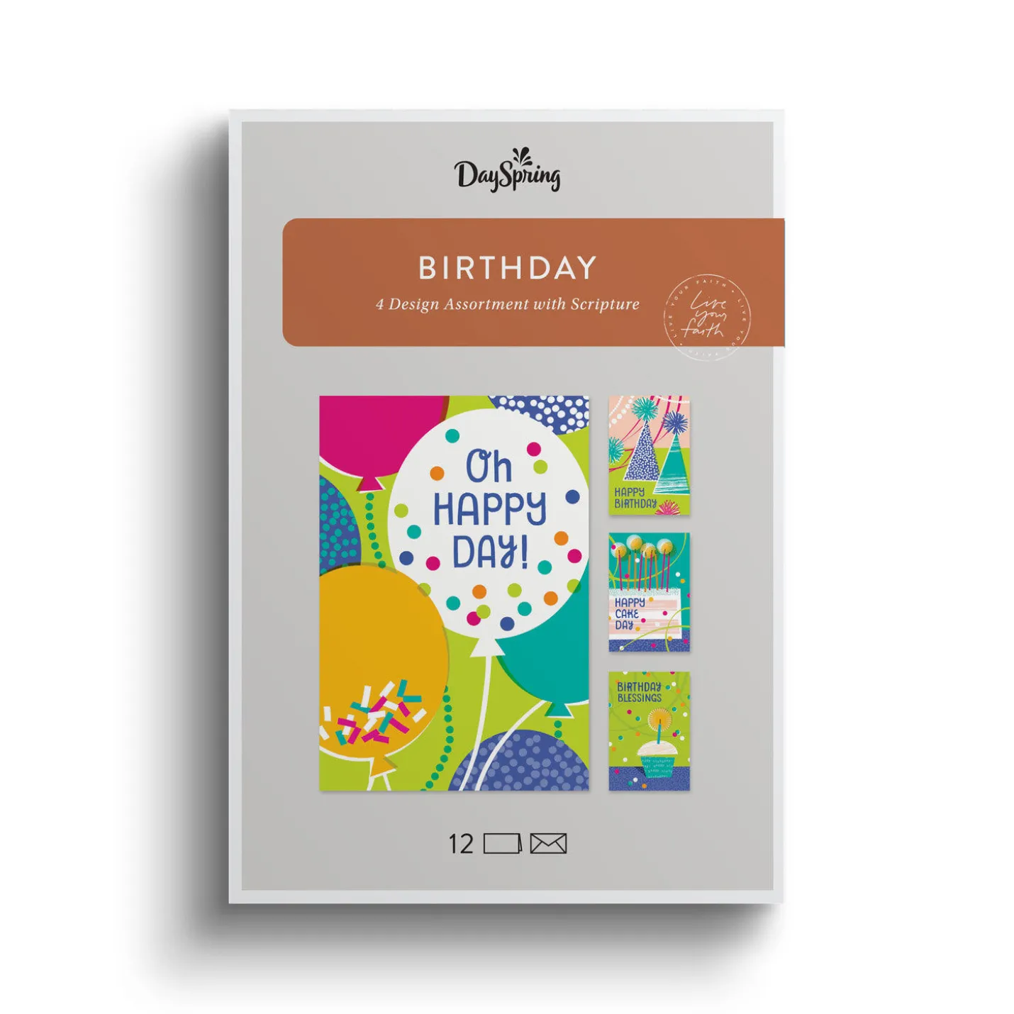 Oh Happy Day Assorted Religious Birthday Cards, Box of 12