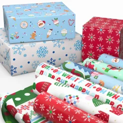 Oh So Merry 6-Pack Assorted Christmas Reversible Wrapping Paper Roll Bundle, 150 sq. ft. total