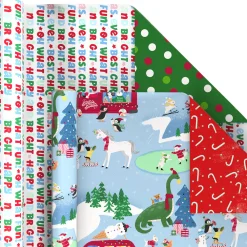 Oh So Merry 6-Pack Assorted Christmas Reversible Wrapping Paper Roll Bundle, 150 sq. ft. total