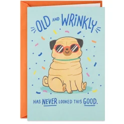 Old and Wrinkly Pug Funny Birthday Card