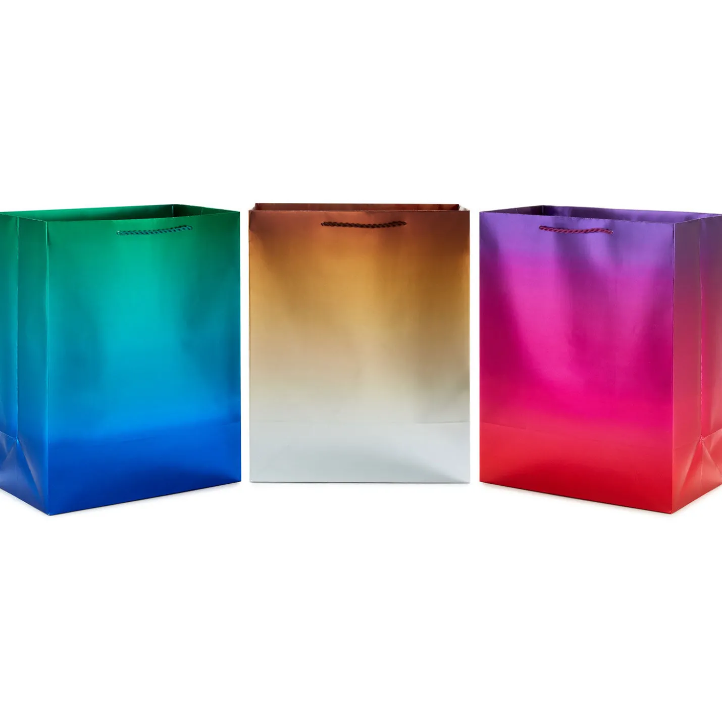 13" Ombré Metallic 3-Pack Large Gift Bags Assortment