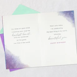 Open Mind, Positive Soul and Kind Heart Birthday Card for Wife