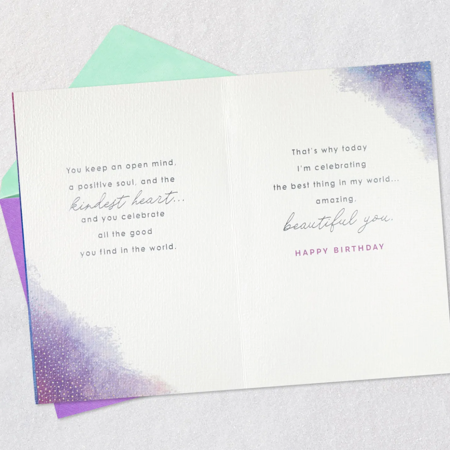 Open Mind, Positive Soul and Kind Heart Birthday Card for Wife