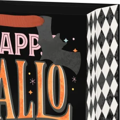 13" Orange Letters with Bats on Black Large Halloween Gift Bag With Gift Tag