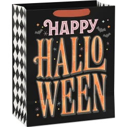 13" Orange Letters with Bats on Black Large Halloween Gift Bag With Gift Tag