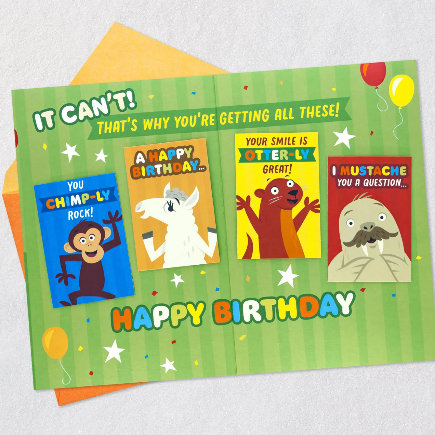 Party Animals Birthday Card for Kids With Mini Cards
