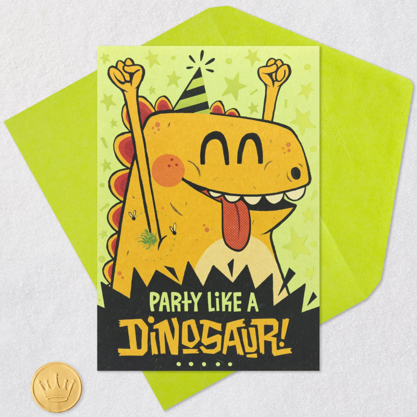Party Like a Dinosaur Birthday Card for Kids With Stickers