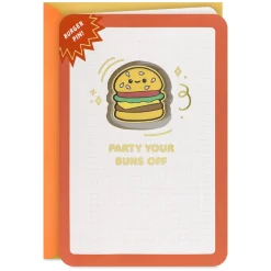 Party Your Buns Off Birthday Card With Hamburger Pin