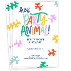 Party Animal Balloons Flat Birthday Invitation
