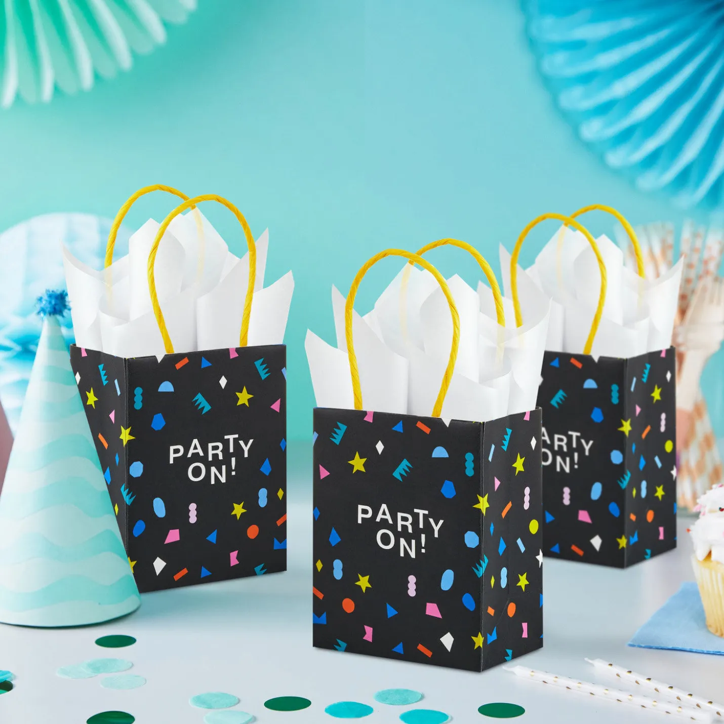 4" "Party On" Mini Treat Bags With Handles, Pack of 4