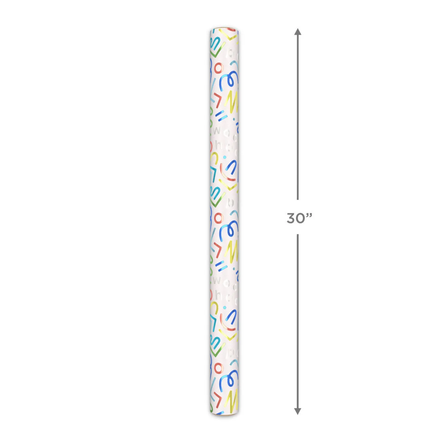 Party Streamers and Squiggles on White Metallic Wrapping Paper Roll, 17.5 sq. ft.