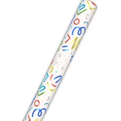 Party Streamers and Squiggles on White Metallic Wrapping Paper Roll, 17.5 sq. ft.