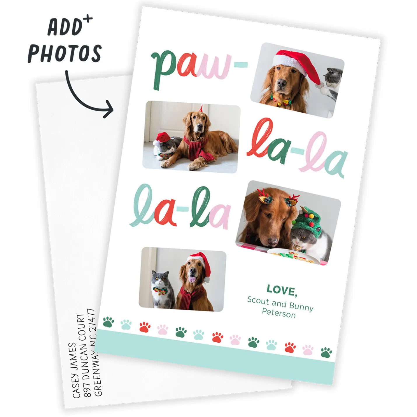 Paw La La La La Flat Holiday Photo Card From Pet