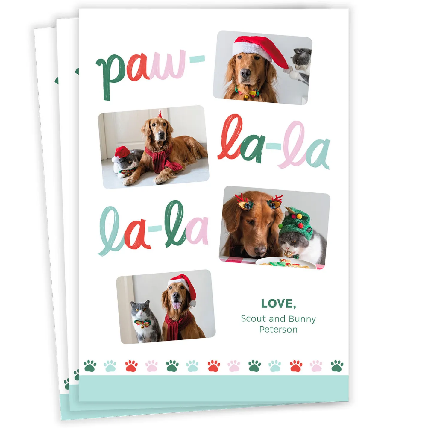 Paw La La La La Flat Holiday Photo Card From Pet