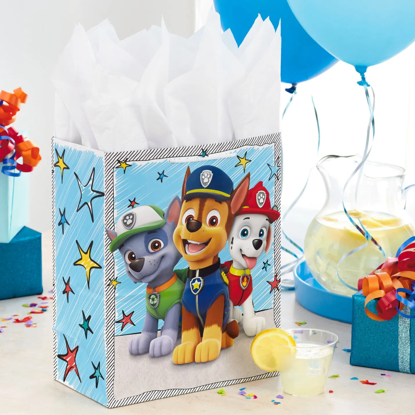 13" Paw Patrol™ Chase and Friends Blue Gift Bag