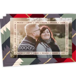 Peace and Love Plaid Flat Christmas Photo Card
