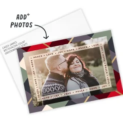 Peace and Love Plaid Flat Christmas Photo Card