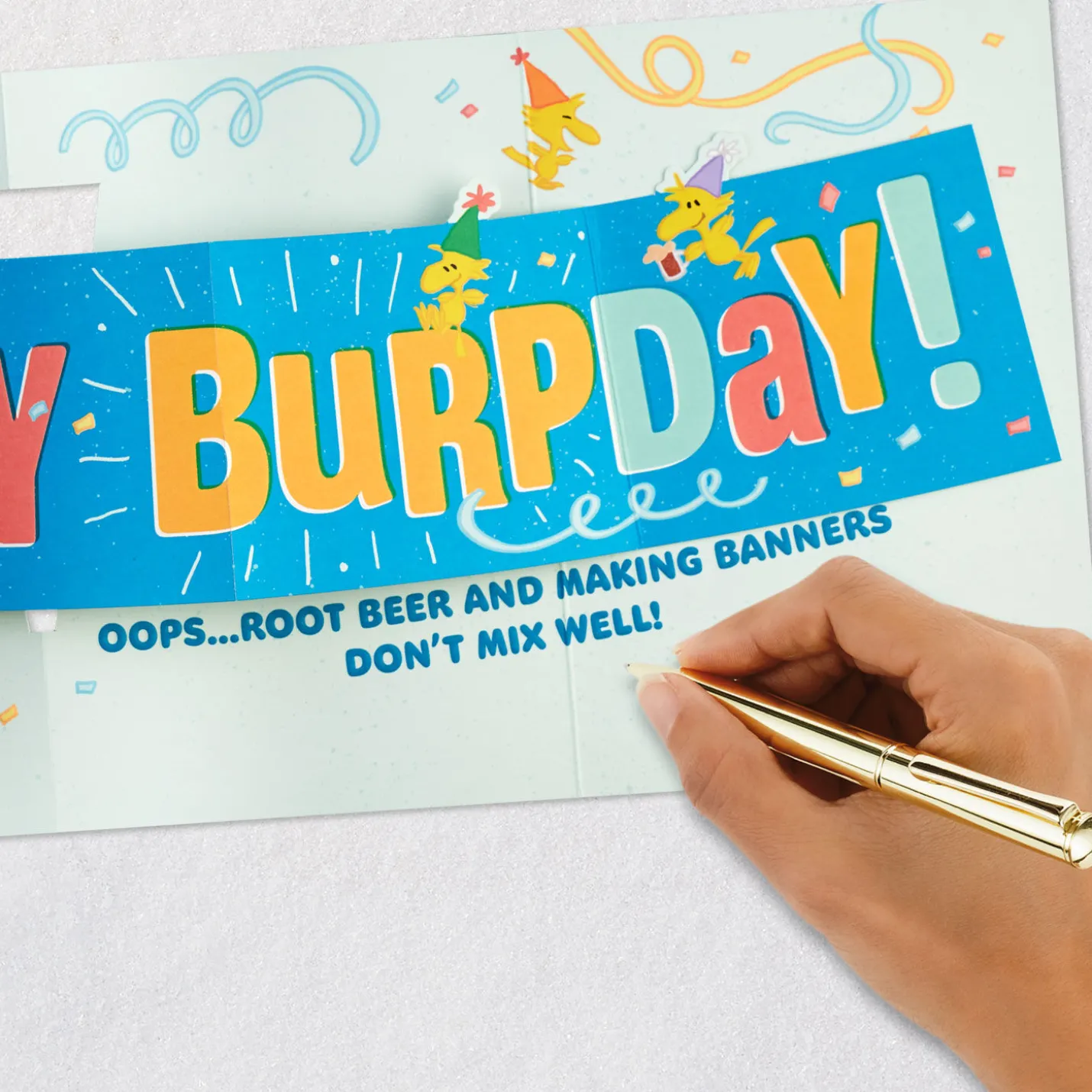 Peanuts® Snoopy and Woodstock Burpday Banner Funny Birthday Card