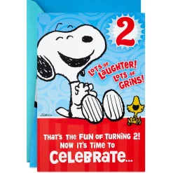 Peanuts® Snoopy and Woodstock Pop-Up Hug 2nd Birthday Card