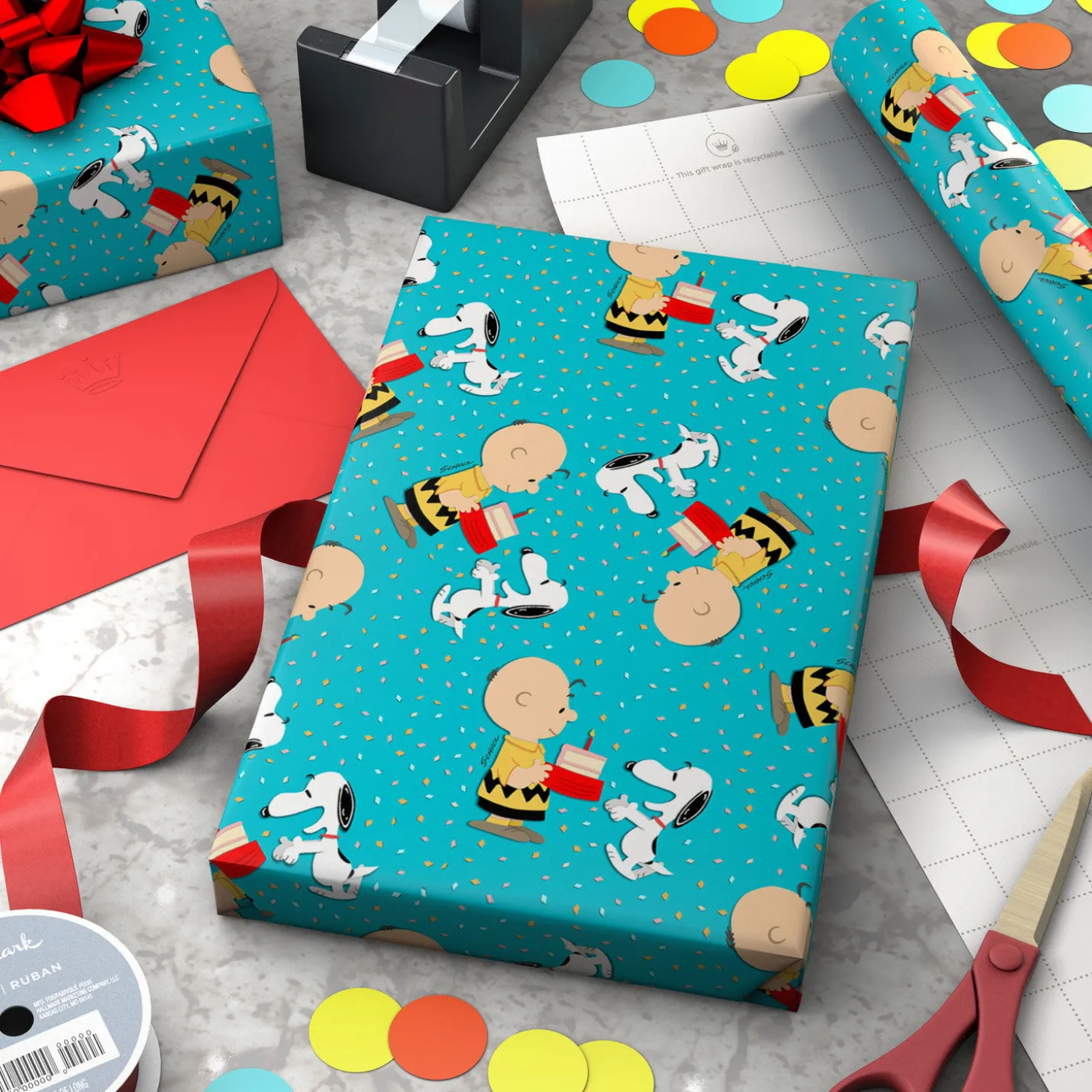Peanuts® Charlie Brown and Snoopy With Cake Wrapping Paper, 17.5 sq. ft.