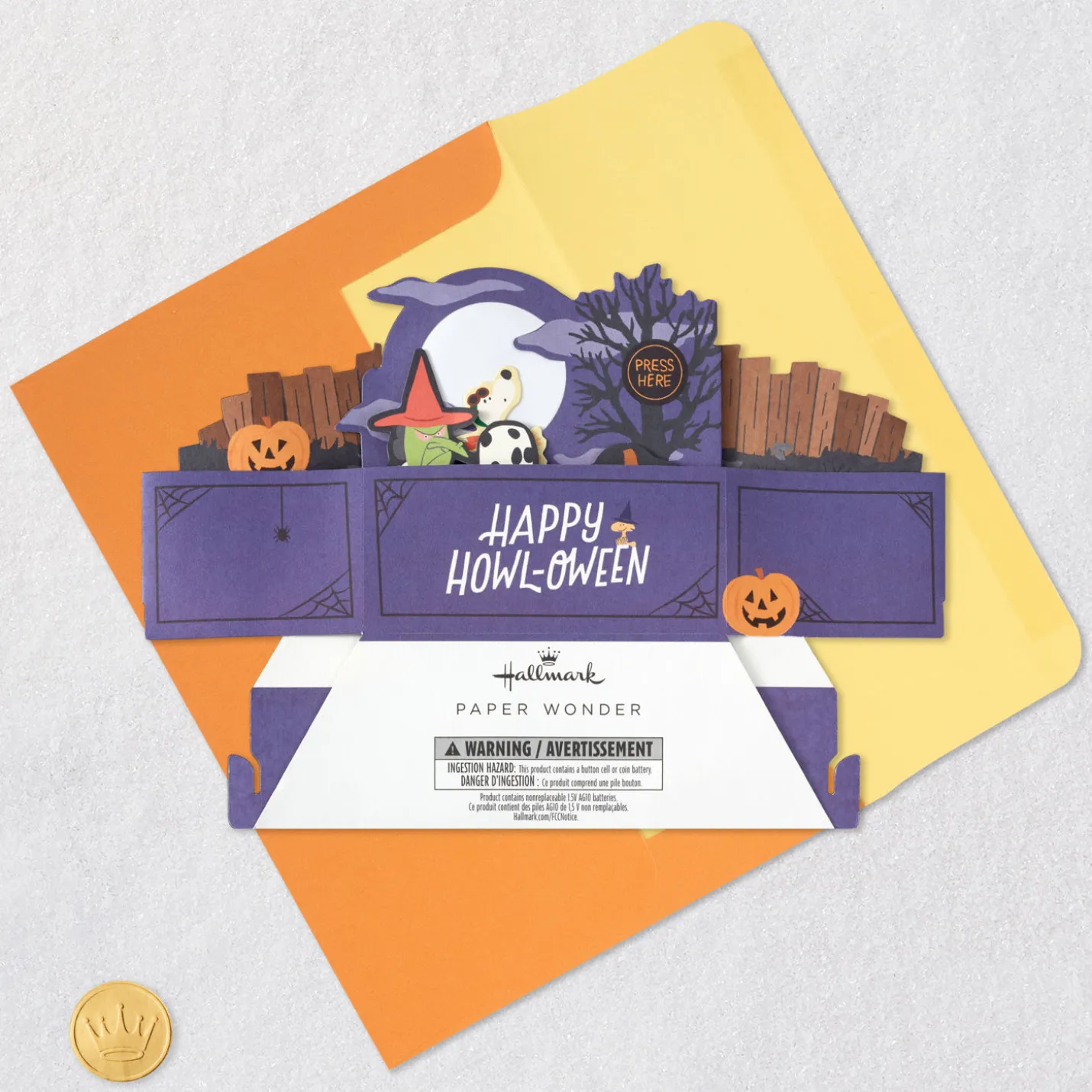 Peanuts® Happy Howl-oween, Snoopy Musical 3D Pop-Up Halloween Card with Light