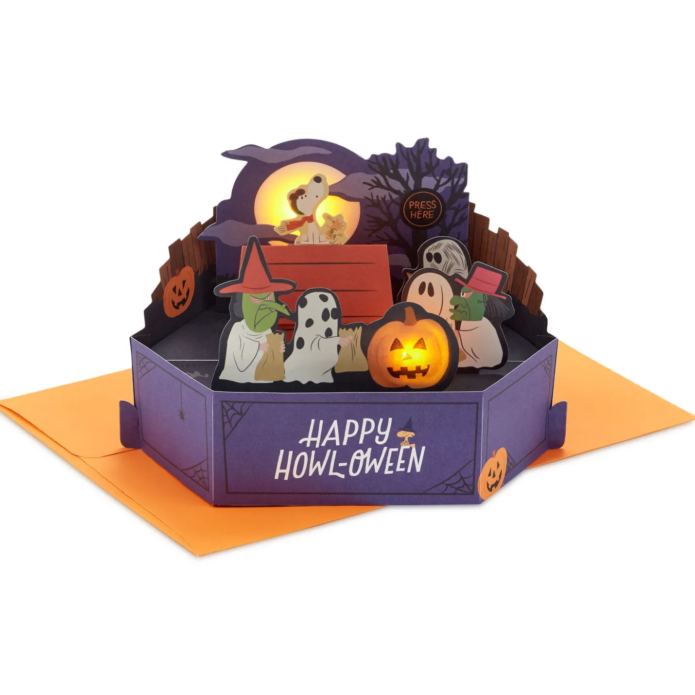 Peanuts® Happy Howl-oween, Snoopy Musical 3D Pop-Up Halloween Card with Light