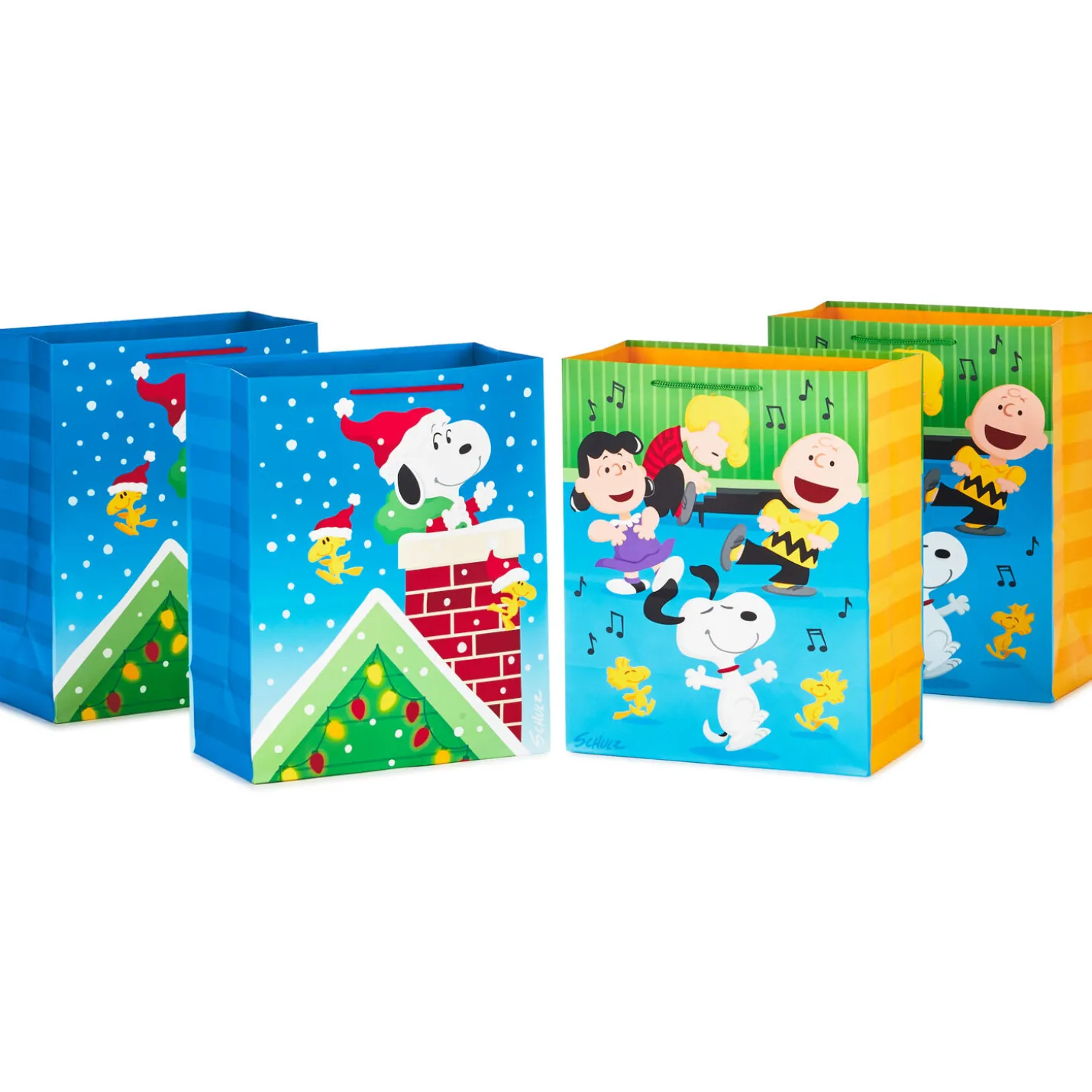 13" Peanuts® 4-Pack Large Christmas Gift Bags Assortment