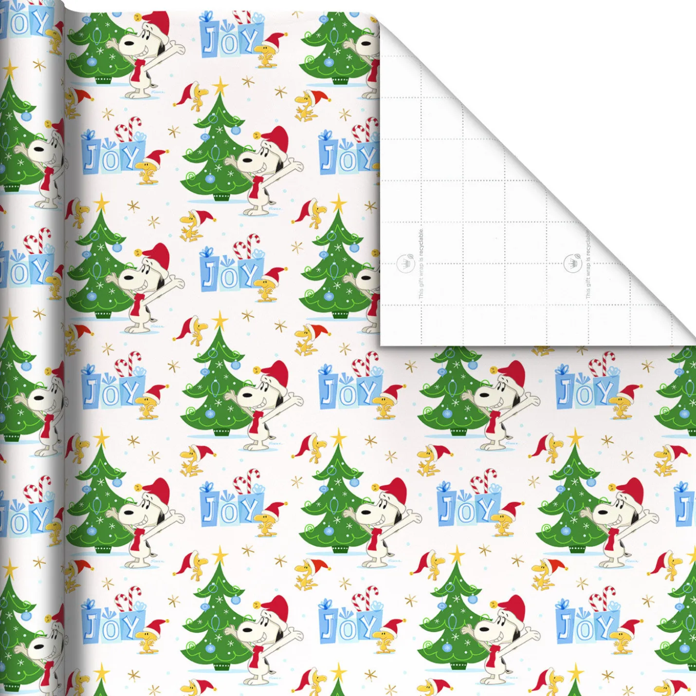 Peanuts® Santa Snoopy and Woodstock on White Christmas Wrapping Paper Roll, 25 sq. ft.