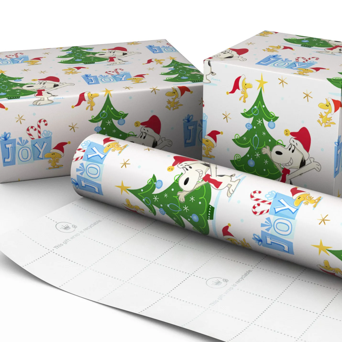 Peanuts® Santa Snoopy and Woodstock on White Christmas Wrapping Paper Roll, 25 sq. ft.