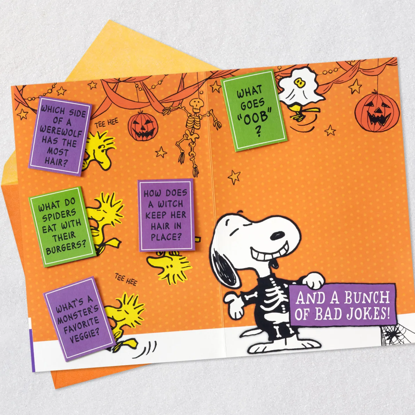Peanuts® Snoopy and Woodstock Love and Jokes Funny Pop-Up Halloween Card