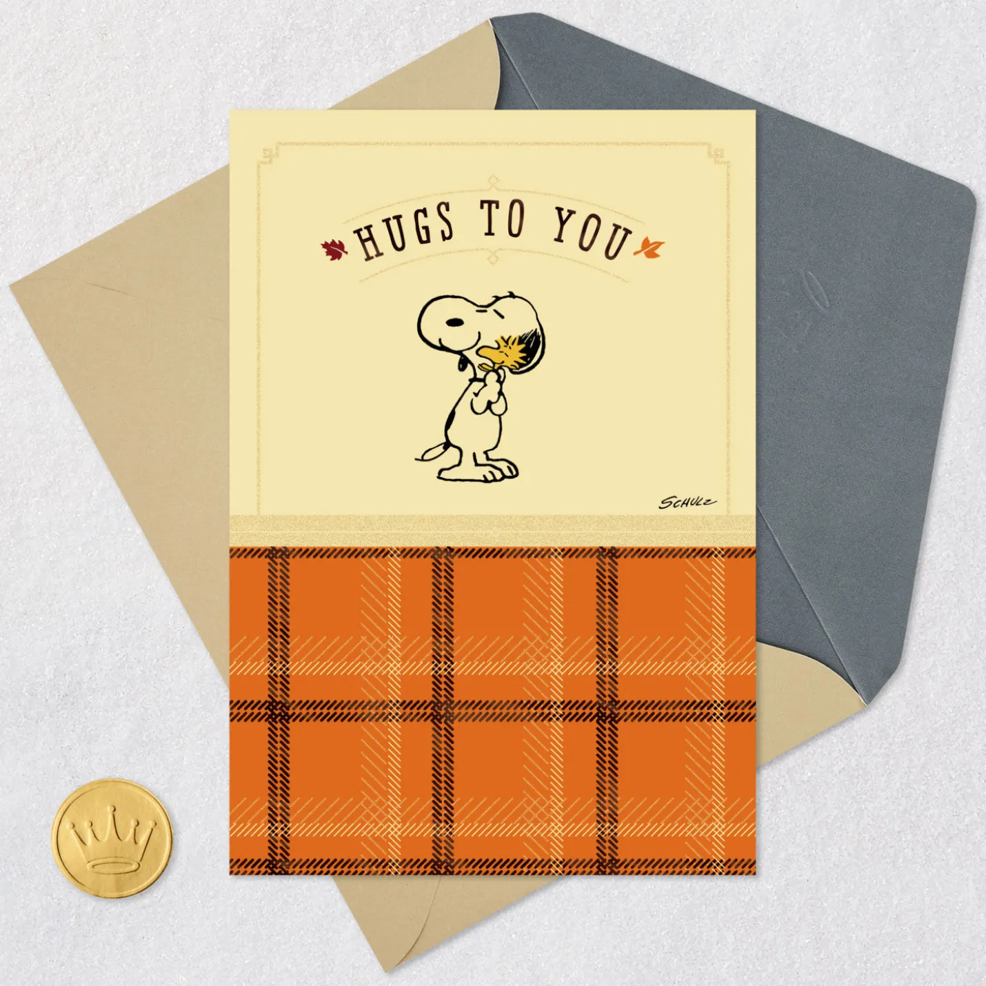 Peanuts® Snoopy and Woodstock Hugs to You Thanksgiving Card