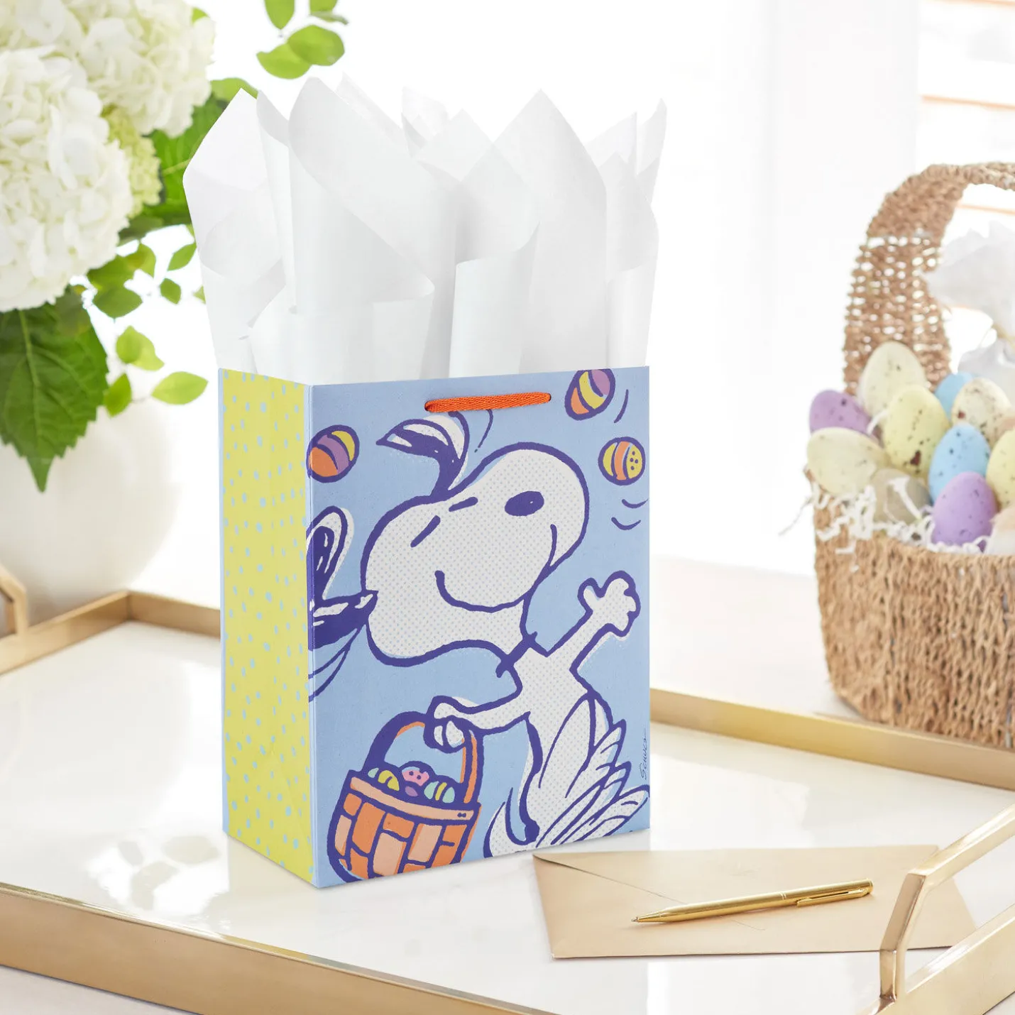 9.6" Peanuts® Snoopy With a Basket of Easter Eggs Medium Gift Bag