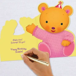 Peek-a-Boo Bear First Birthday Card for Her