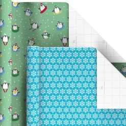 Penguins, Doodles and Polka Dots 6-Pack Assorted Christmas Wrapping Paper Roll Bundle, 180 sq. ft. total