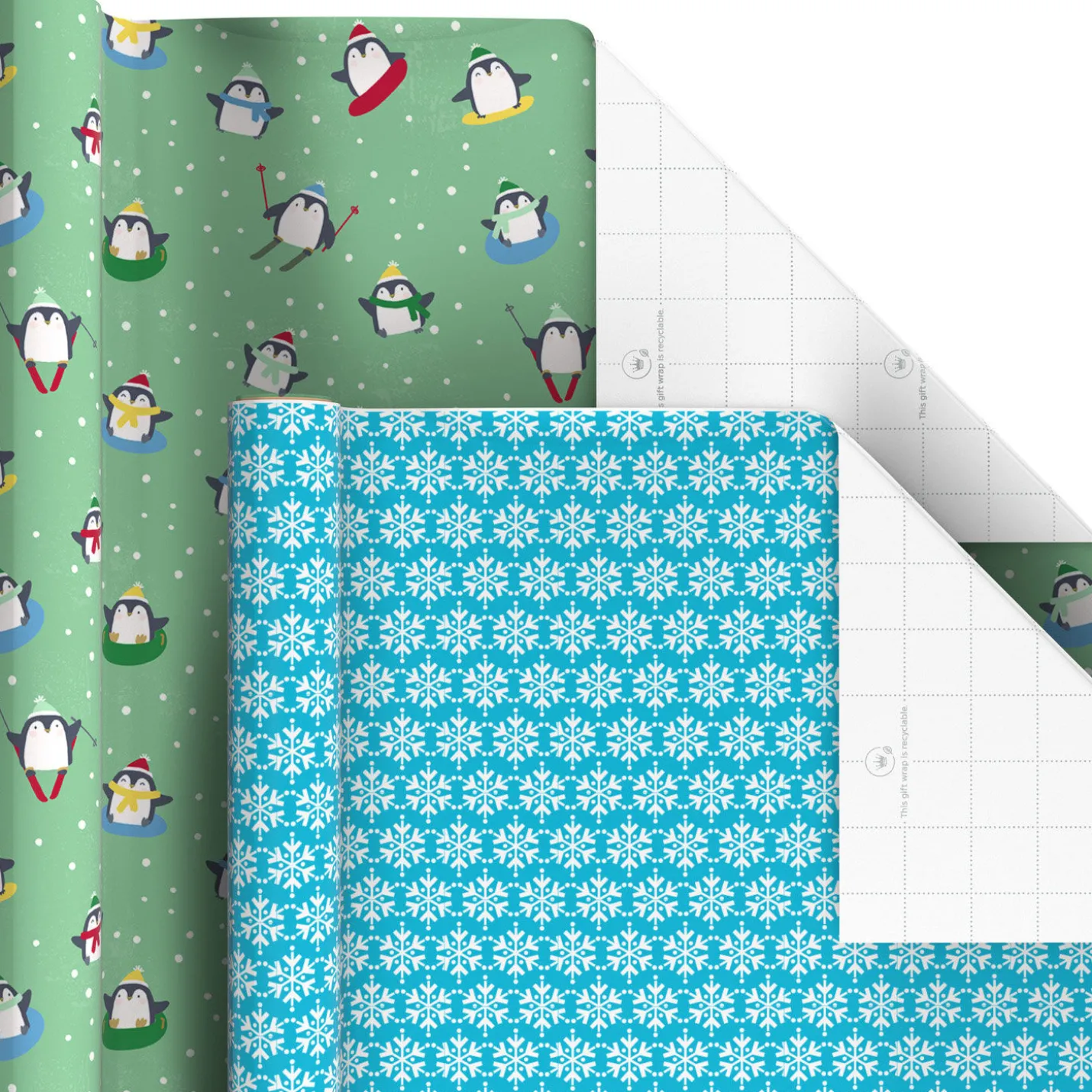 Penguins, Doodles and Polka Dots 6-Pack Assorted Christmas Wrapping Paper Roll Bundle, 180 sq. ft. total