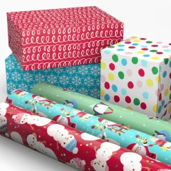 Penguins, Doodles and Polka Dots 6-Pack Assorted Christmas Wrapping Paper Roll Bundle, 180 sq. ft. total