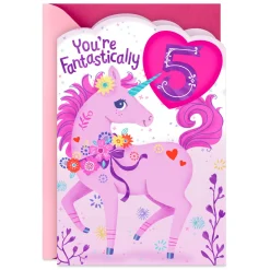 Perfectly Enchanted Pink Unicorn 5th Birthday Card