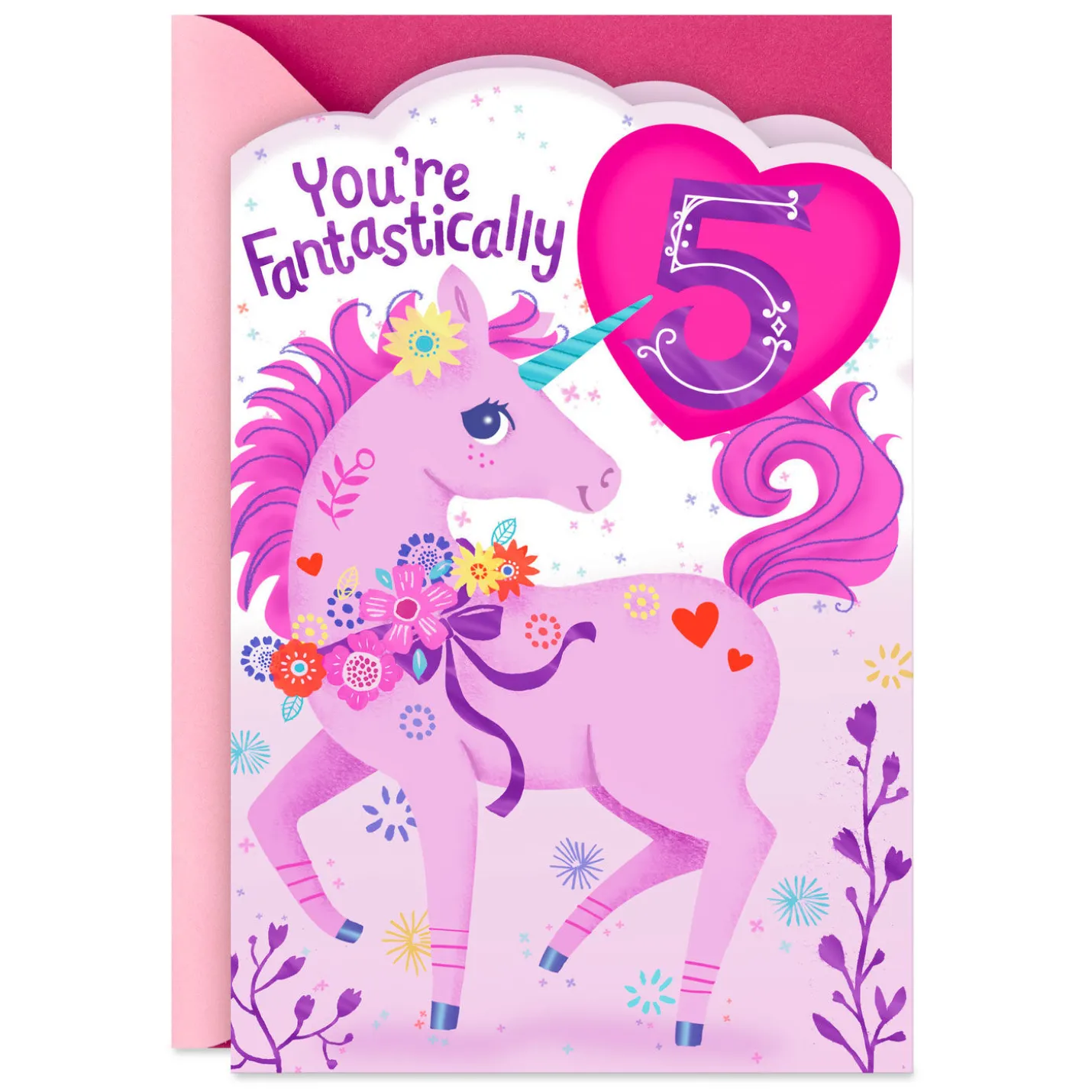 Perfectly Enchanted Pink Unicorn 5th Birthday Card