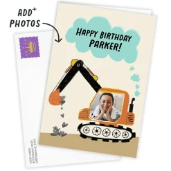 Personalized Construction Theme Photo Card for Kid