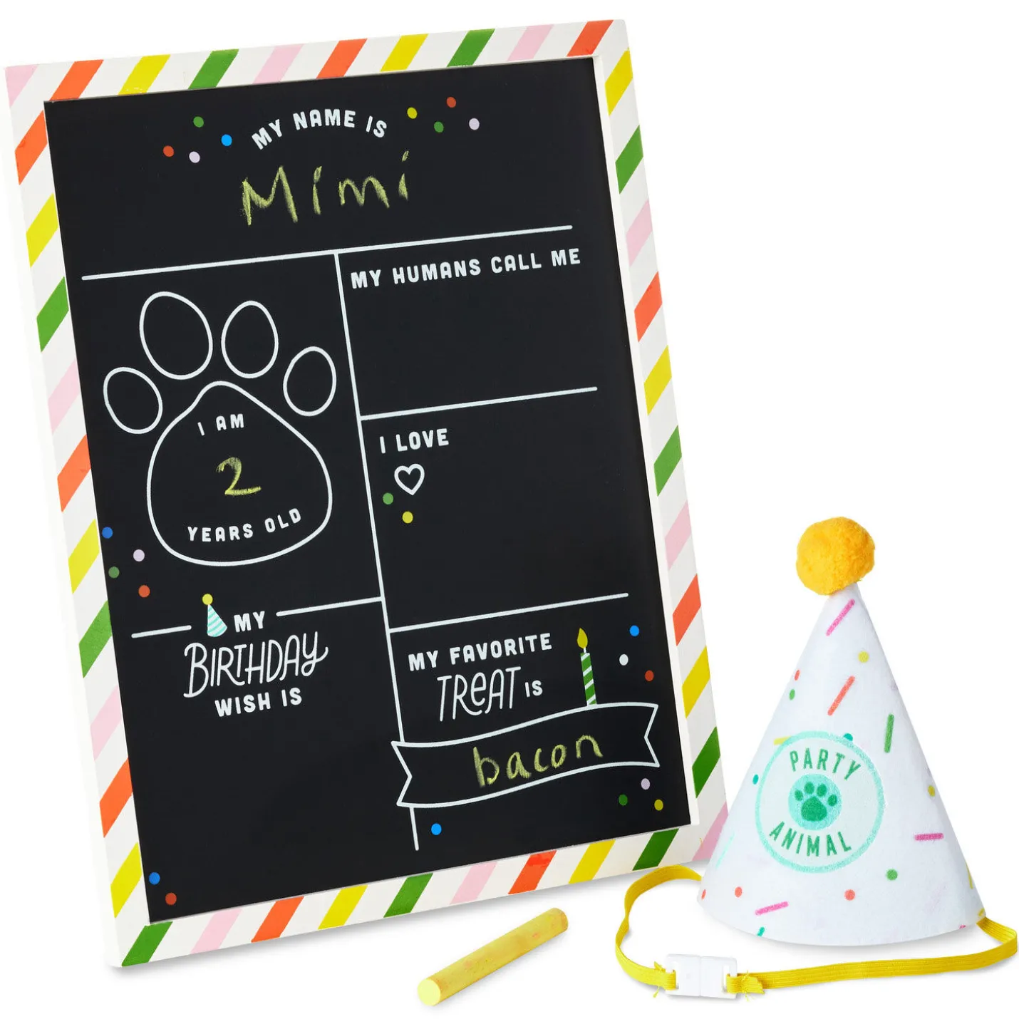 Pet Birthday Chalkboard With Party Hat