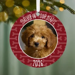 Pet Memorial Round Metal Personalized Ornament, Custom Photo and Text