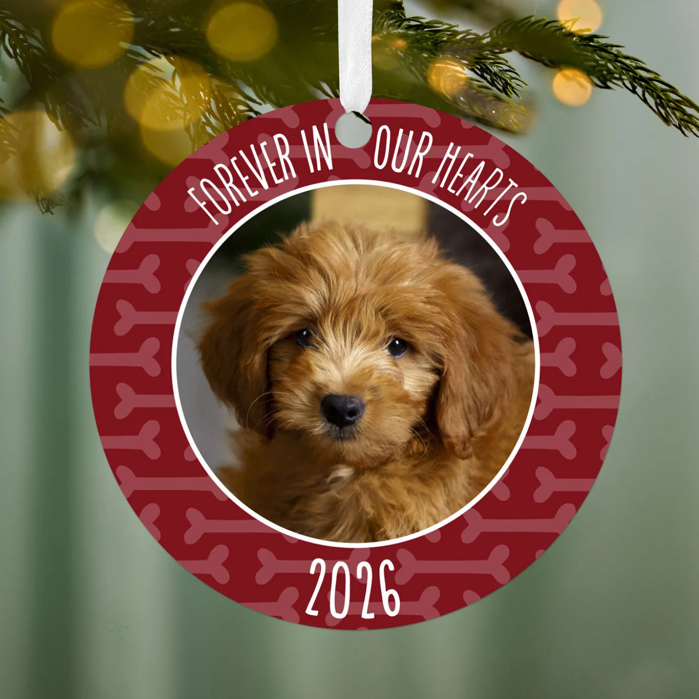 Pet Memorial Round Metal Personalized Ornament, Custom Photo and Text