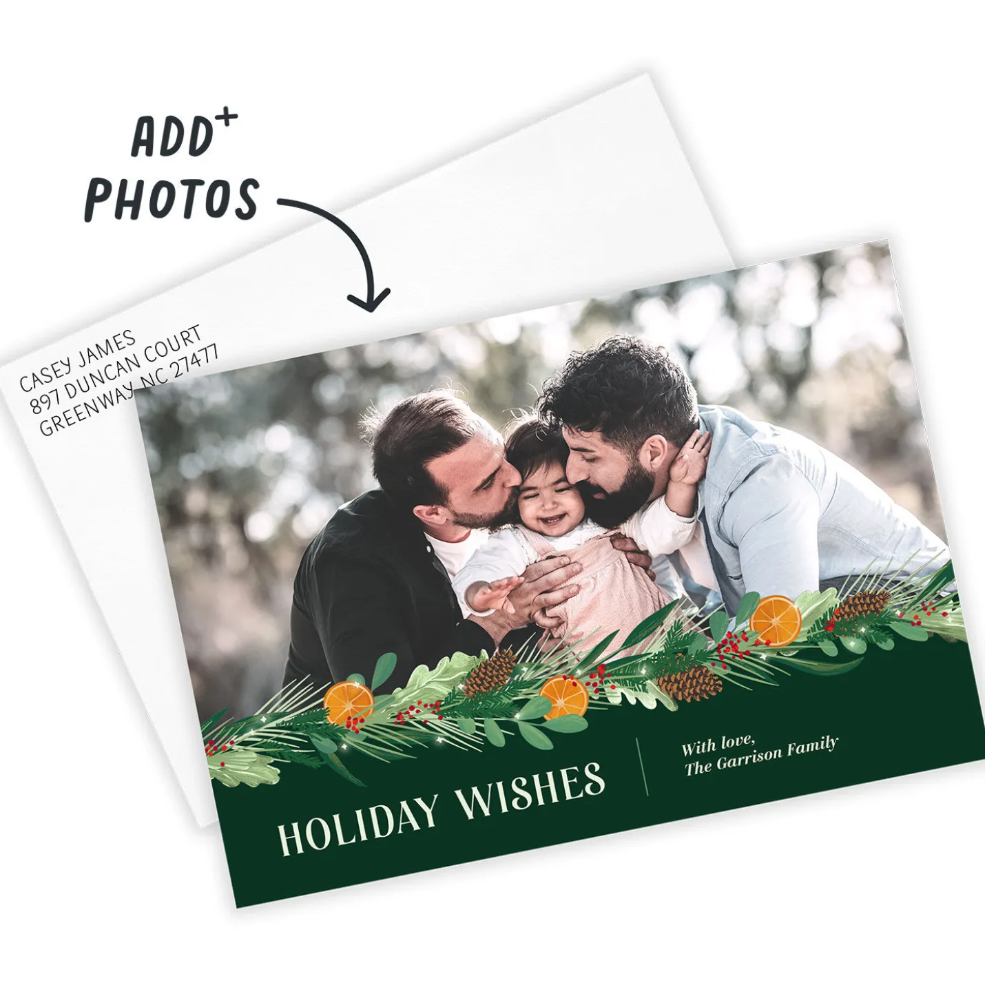 Pine and Citrus Flat Holiday Photo Card