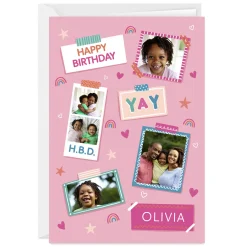 Pink Photo Collage Custom Birthday Card