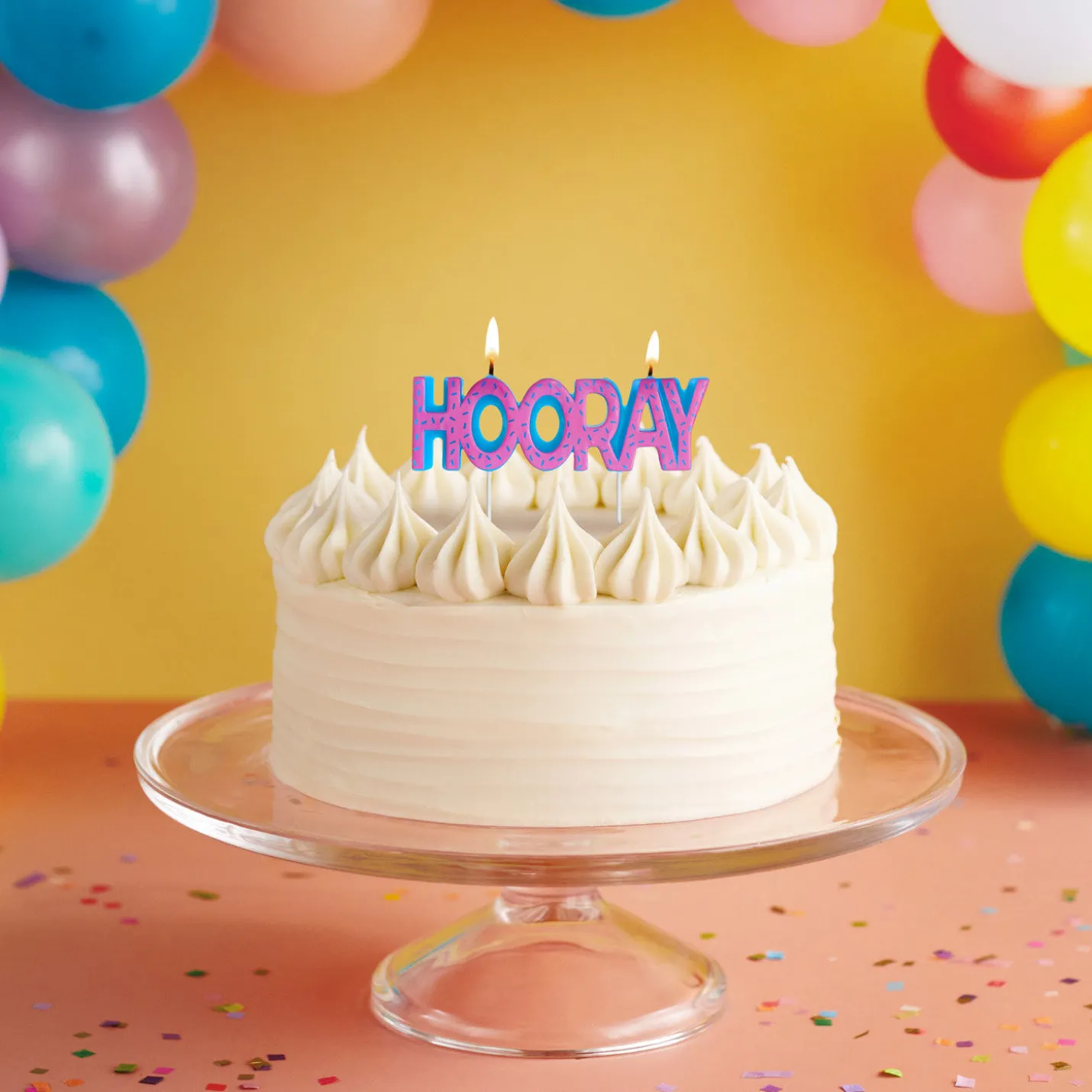 Pink and Blue "Hooray" Birthday Candle