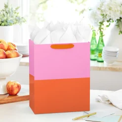 13" Pink and Orange Color Block Large Gift Bag