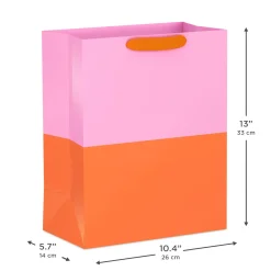13" Pink and Orange Color Block Large Gift Bag
