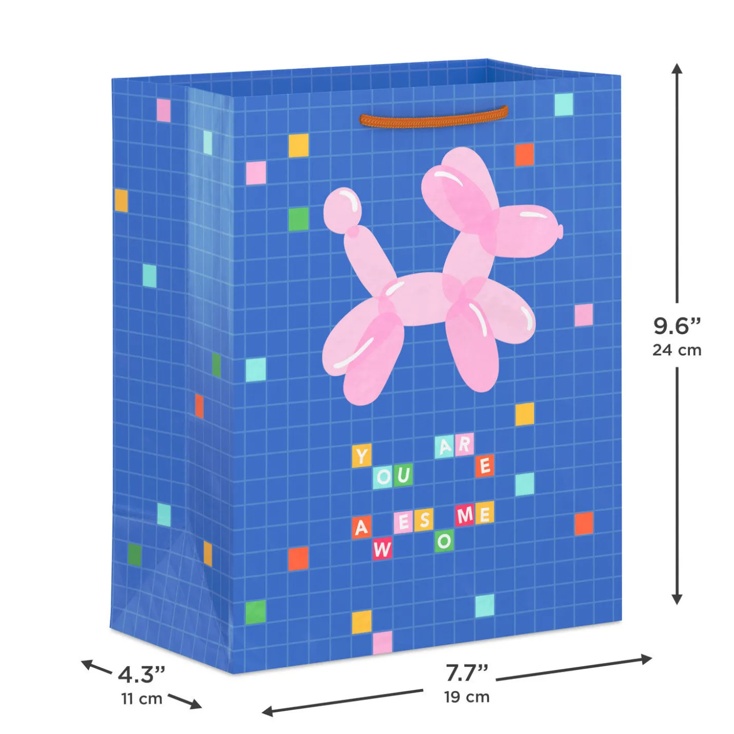 9.6" Pink Balloon Dog You Are Awesome Medium Gift Bag