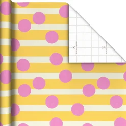 Pink Dots and Yellow Stripes Tall Wrapping Paper Roll, 35 sq. ft.